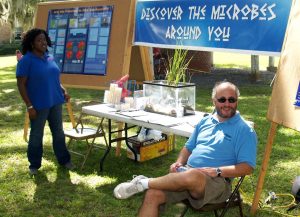 Marc Frischer (right) and LaGina Frazier at their Skidaway Marine Science Day exhibit