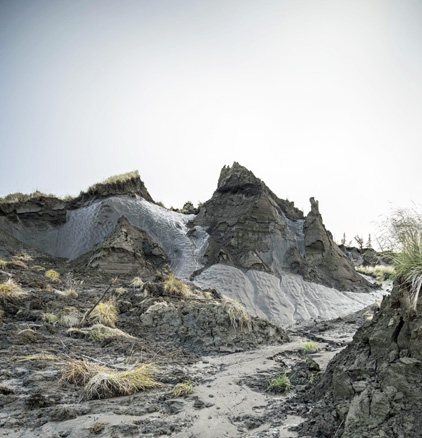 A bank of permafrost thaws near the Kolyma River in Siberia